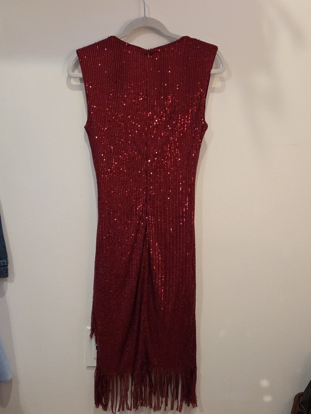 Sleeveless Red Sequin Fringe Evening Dress